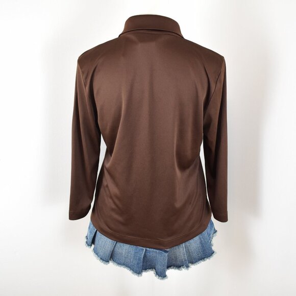 VTG 00s Y2K LA Movers Brown Satin Pointed Collar 3/4 Sleeve Button Up Blouse - Picture 3 of 6